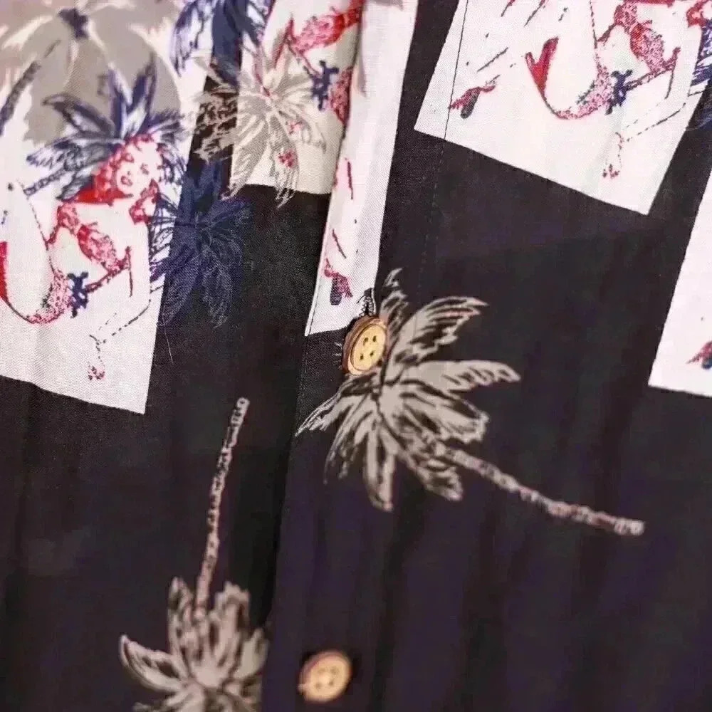 Imprints Size L Black Hawaiian shirt pinup hidden art; art to wear button down - Picture 5 of 15